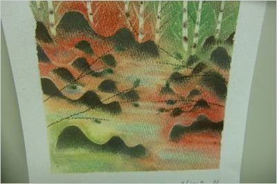パステルアート　白樺の風景