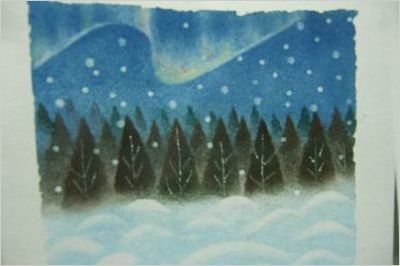 パステルアート　雪の降る山